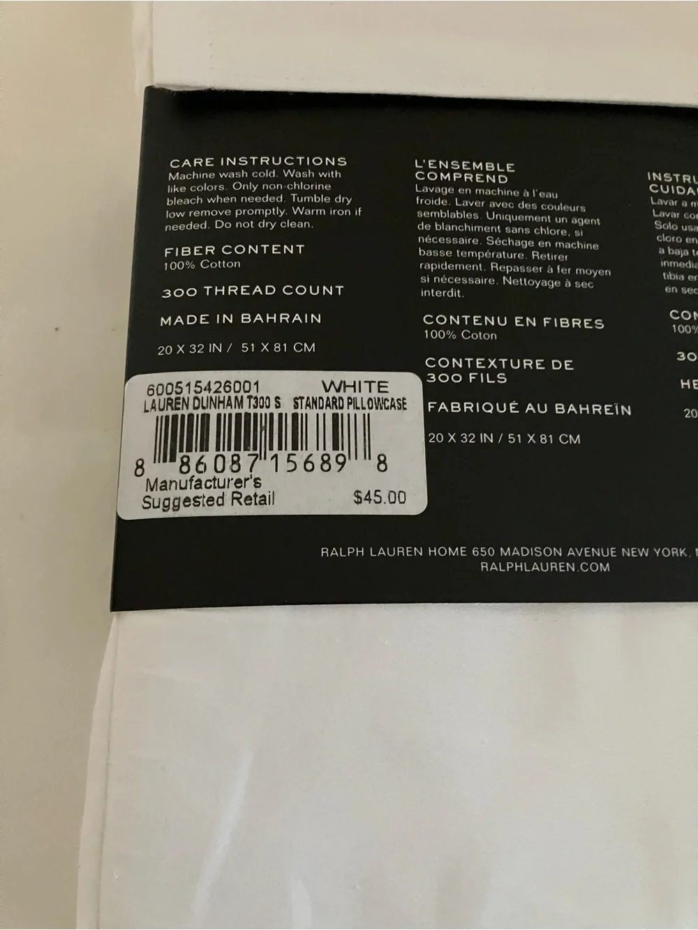 Ralph Lauren - White Dunham Sateen Pillowcases NWT